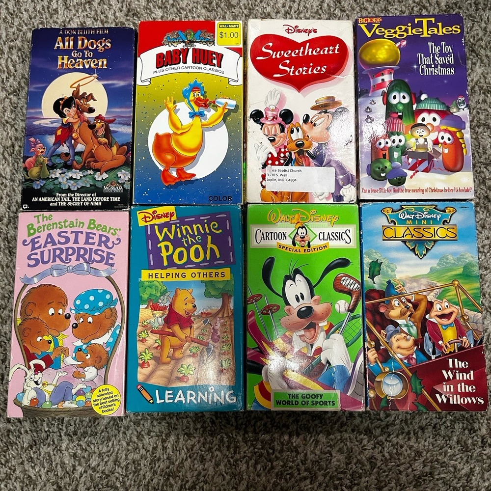 Children animated movie lot‎ of 8, VHS tape format, Disney, Veggie tales, MGM